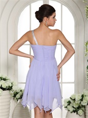 Summer One Shoulder Knee Length Chiffon Lavender Dress For Bridesmaid Group