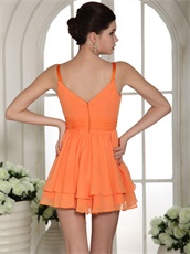 Orange Chiffon Double Straps Mini Length Sexy Prom Dress Short