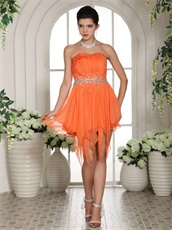 Asymmetrical Knee Length Skirt Short Opera Prom Dress Orange Chiffon