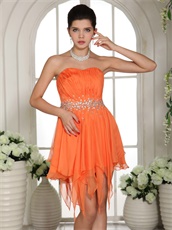 Asymmetrical Knee Length Skirt Short Opera Prom Dress Orange Chiffon