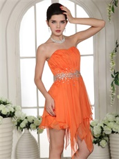 Asymmetrical Knee Length Skirt Short Opera Prom Dress Orange Chiffon