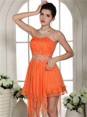 Asymmetrical Knee Length Skirt Short Opera Prom Dress Orange Chiffon