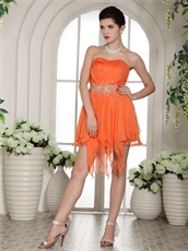 Asymmetrical Knee Length Skirt Short Opera Prom Dress Orange Chiffon