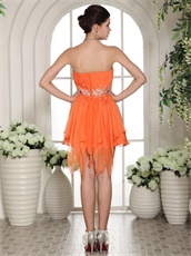 Asymmetrical Knee Length Skirt Short Opera Prom Dress Orange Chiffon