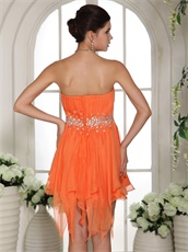 Asymmetrical Knee Length Skirt Short Opera Prom Dress Orange Chiffon