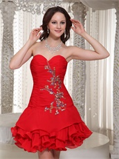 Sweetheart Mini Ruffles Red Homecoming Dress Customized Tailoring Free