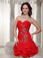 Sweetheart Mini Ruffles Red Homecoming Dress Customized Tailoring Free