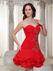 Sweetheart Mini Ruffles Red Homecoming Dress Customized Tailoring Free