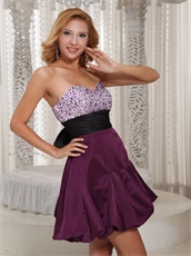 Dark Purple Satin Sweetheart Prom Cocktail Dress With Black Belt