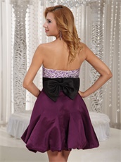 Dark Purple Satin Sweetheart Prom Cocktail Dress With Black Belt