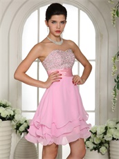 Fully Silver Beading Chest Pink Cocktail / Homecoming Dress Side Zipper