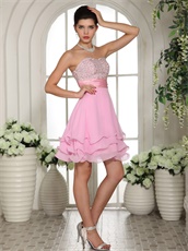 Fully Silver Beading Chest Pink Cocktail / Homecoming Dress Side Zipper