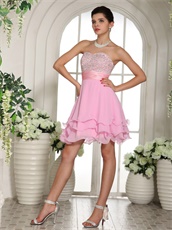 Fully Silver Beading Chest Pink Cocktail / Homecoming Dress Side Zipper