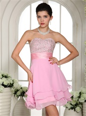 Fully Silver Beading Chest Pink Cocktail / Homecoming Dress Side Zipper