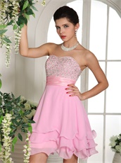 Fully Silver Beading Chest Pink Cocktail / Homecoming Dress Side Zipper