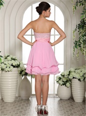 Fully Silver Beading Chest Pink Cocktail / Homecoming Dress Side Zipper