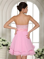 Fully Silver Beading Chest Pink Cocktail / Homecoming Dress Side Zipper