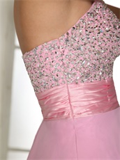 Fully Silver Beading Chest Pink Cocktail / Homecoming Dress Side Zipper