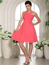 Money-back Guarantee Watermelon Wide Straps Bridesmaid Dress With Ribbon Back