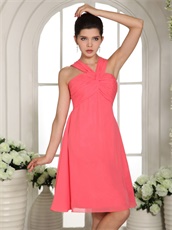 Money-back Guarantee Watermelon Wide Straps Bridesmaid Dress With Ribbon Back