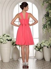 Money-back Guarantee Watermelon Wide Straps Bridesmaid Dress With Ribbon Back