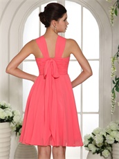 Money-back Guarantee Watermelon Wide Straps Bridesmaid Dress With Ribbon Back