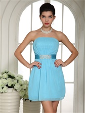 Strapless Aqua Blue Bridesmaid Dress With Knee Length Skirt Refund Guarantee