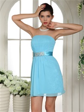 Strapless Aqua Blue Bridesmaid Dress With Knee Length Skirt Refund Guarantee