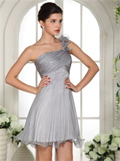 Silver One Shoulder Knee Length Prom Dress By Wrinkled Organza