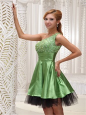 Silver One Shoulder Knee Length Prom Dress By Wrinkled Organza