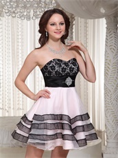 Black Flat Lace Upper Part Shallowest Pink Prom Dress Mini Length