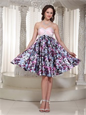 Endearing Pink Bodice Flower Printed Short Prom Dress For Drama Performance