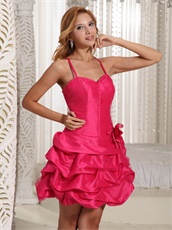 Cute Spaghetti Straps Short Prom Dress With Hand Made Flower