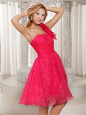 Hand Made Flowers One Shoulder Organza Coral Prom Dress Pretty