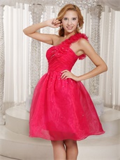 Hand Made Flowers One Shoulder Organza Coral Prom Dress Pretty