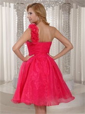 Hand Made Flowers One Shoulder Organza Coral Prom Dress Pretty