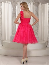 Hand Made Flowers One Shoulder Organza Coral Prom Dress Pretty