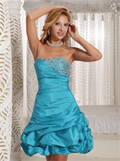 Strapless Bubble Mini Prom Dress By Turquoise Blue Taffeta