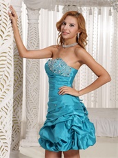 Strapless Bubble Mini Prom Dress By Turquoise Blue Taffeta