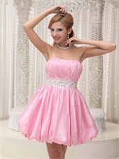Pink Strapless Beaded Sash Mini-length Homecoming Dress Online