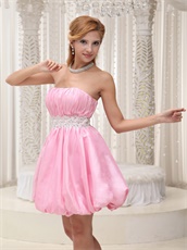 Pink Strapless Beaded Sash Mini-length Homecoming Dress Online