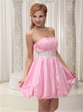 Pink Strapless Beaded Sash Mini-length Homecoming Dress Online