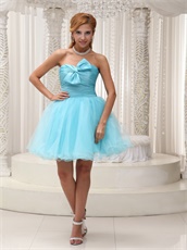 Petite Girl School Ceremony Graduation Dress With Bowknot Baby Blue