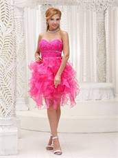 Fashionable Hot Pink Sweetheart Ruffles Dress For Cocktail Party