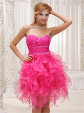 Fashionable Hot Pink Sweetheart Ruffles Dress For Cocktail Party