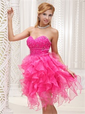 Fashionable Hot Pink Sweetheart Ruffles Dress For Cocktail Party
