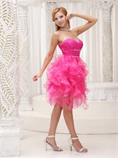 Fashionable Hot Pink Sweetheart Ruffles Dress For Cocktail Party