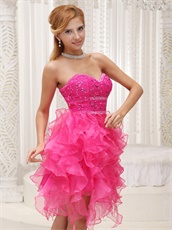 Fashionable Hot Pink Sweetheart Ruffles Dress For Cocktail Party