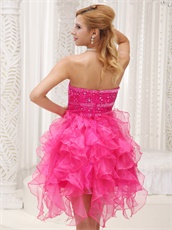 Fashionable Hot Pink Sweetheart Ruffles Dress For Cocktail Party