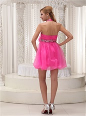 Hot Pink Waist Seam Bead and Flower Sweet 16 Girl Dress Halter